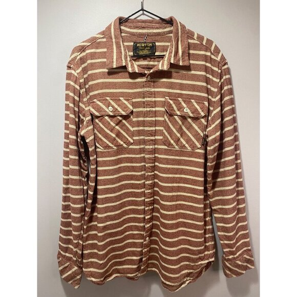 Burton Durable Goods Flannel Men Size L Maroon Striped Snowboarding Button Shirt - Picture 1 of 7